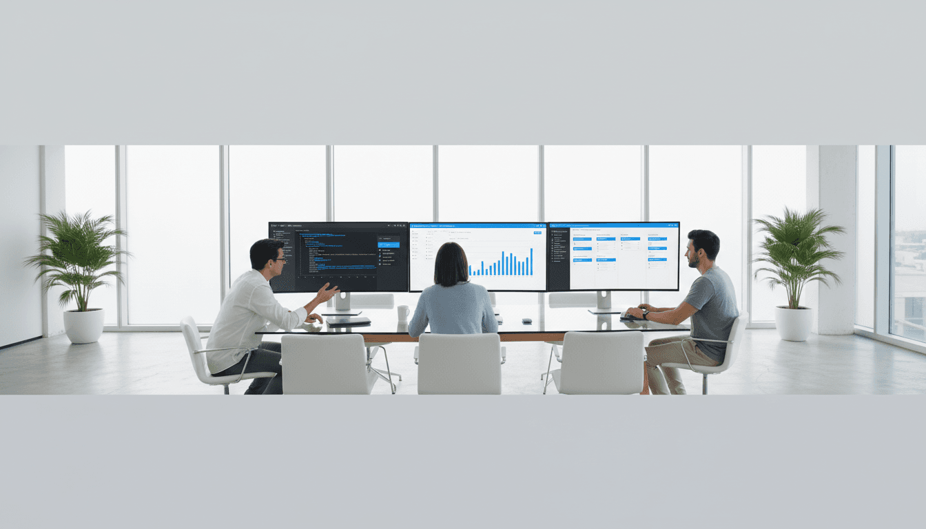 Collaborative team working with AI-powered business solutions